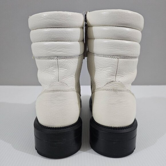 Aquatalia Laila Combat Boot Women 6 Ivory Leather Water Resistant Ankle Lug Sole - Picture 9 of 15